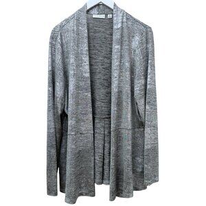 SUSAN GRAVER Silver Metallic Cardigan Size XL Stretch Liquid Knit Evening Top